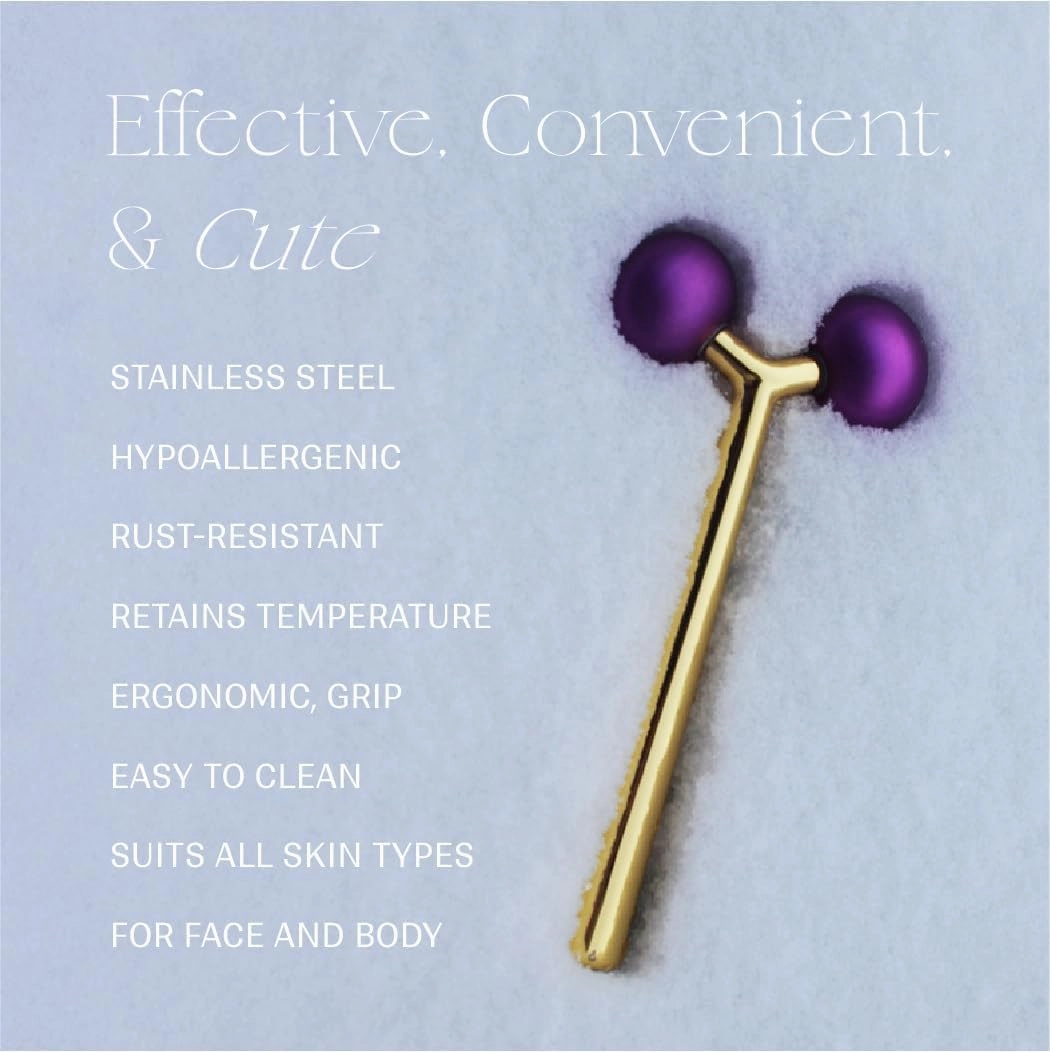 Ivy mwein Facial and Body Color Roller Massager, Y-Shaped Cooling Metal Contour to Reduce Puffiiness, Face Lift, Anti Aging, Skin Tightening, Reduce Wrinkles (Purple/Gold, 5.5 in.)