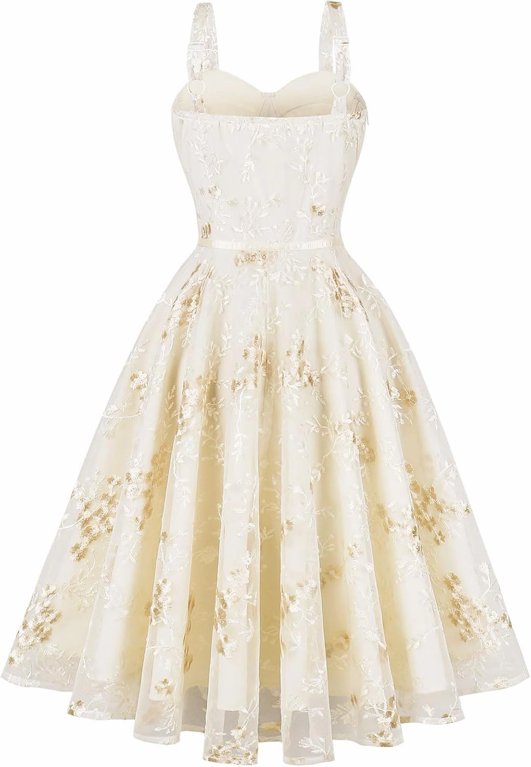 IWEMEK Women Spaghetti Strap Floral Lace Bridesmaid Cocktail Party Dress Cold Shoulder Ruffle Sleeve Wedding Guest Prom Dress