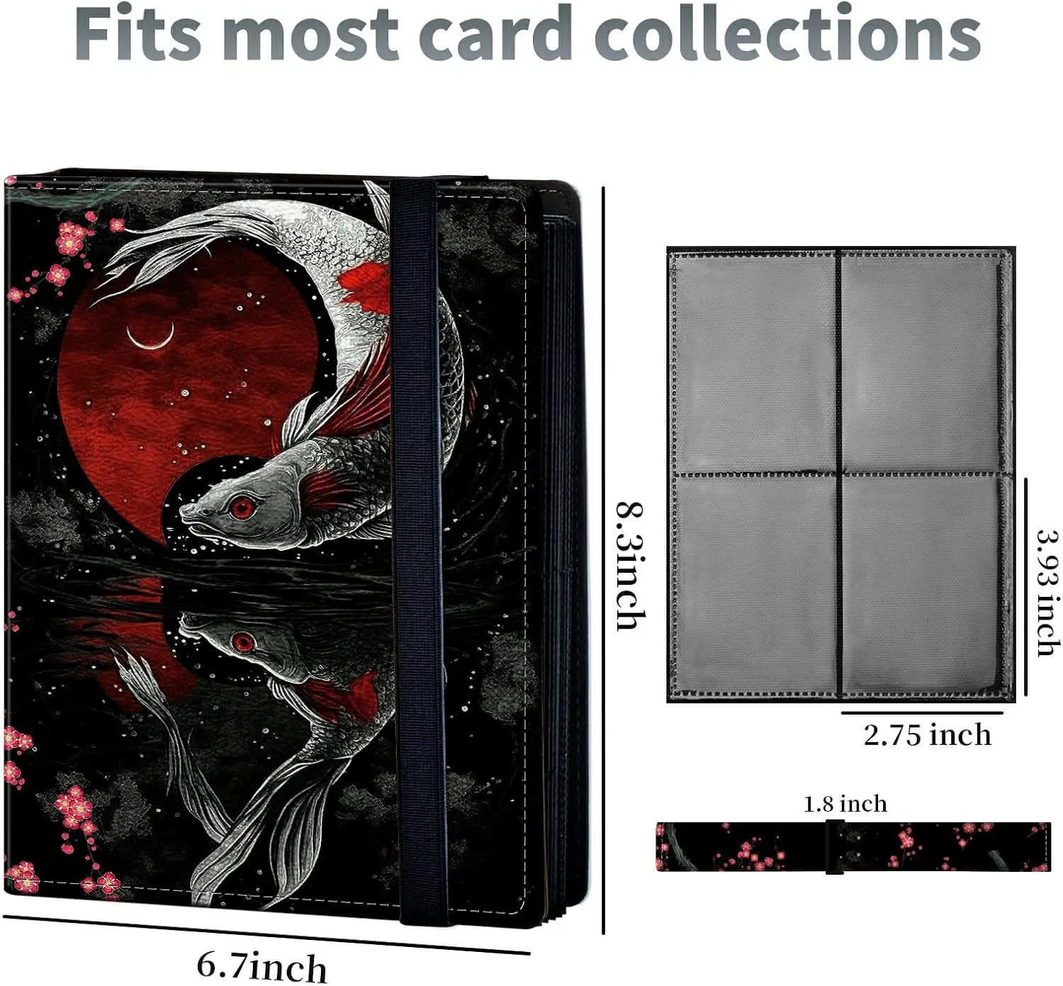 Japanese Koi Fish Card Binder, 4 Pocket Trading Card Album Folder Sleeves Side Loading 160 Pockets Premium PU Card Book Card Holder Binder Card Album for Game Cards/Sports Cards