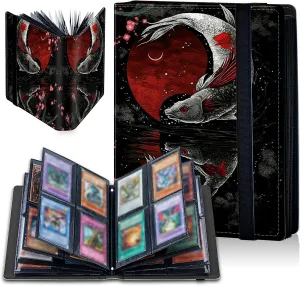 Japanese Koi Fish Card Binder, 4 Pocket Trading Card Album Folder Sleeves Side Loading 160 Pockets Premium PU Card Book Card Holder Binder Card Album for Game Cards/Sports Cards