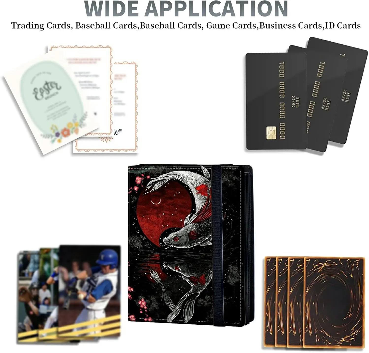 Japanese Koi Fish Card Binder, 4 Pocket Trading Card Album Folder Sleeves Side Loading 160 Pockets Premium PU Card Book Card Holder Binder Card Album for Game Cards/Sports Cards