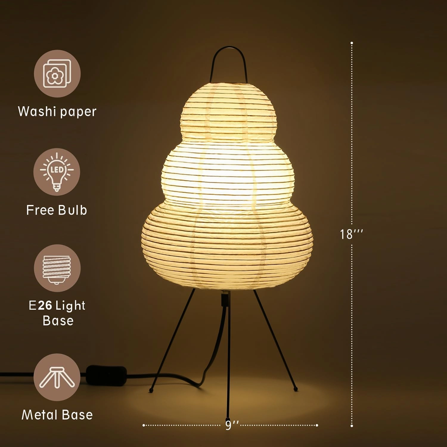 Japanese Noguchi Inspired Table Lamp Zen Rice Paper Lantern with Warm Light for Bedroom Living Room or Office Modern Japandi Decor(Segment)