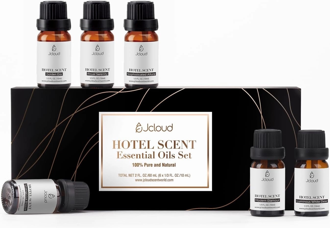 JCLOUD Hotel Diffuser Oils Set | Top 6 Luxury Hotel Inspired Essential Oils for Diffuser for Home, Pure Aromatherapy Diffuser Oil Gift Set, Home Luxury & Hotel Scents for Diffuser - 6x10mL