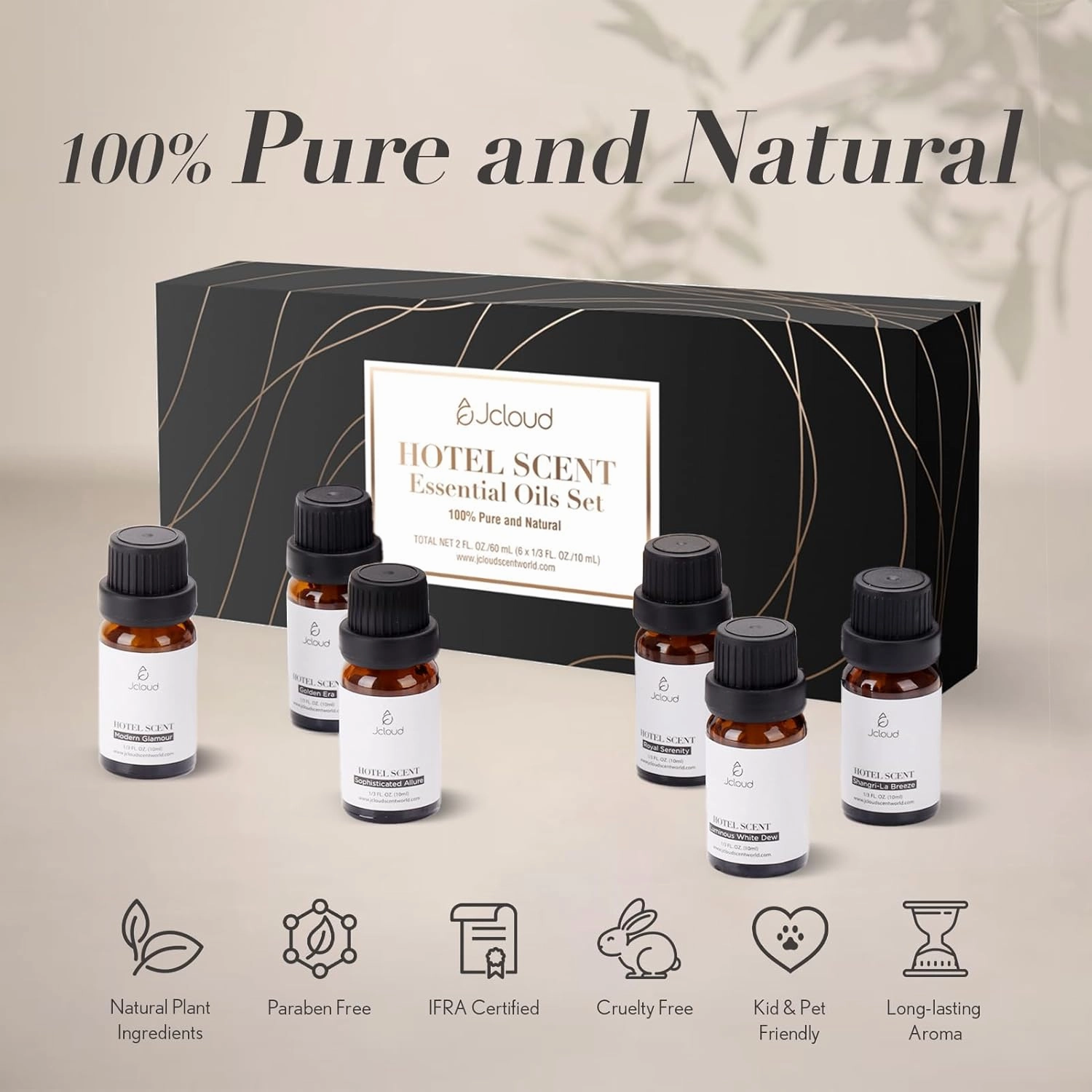 JCLOUD Hotel Diffuser Oils Set | Top 6 Luxury Hotel Inspired Essential Oils for Diffuser for Home, Pure Aromatherapy Diffuser Oil Gift Set, Home Luxury & Hotel Scents for Diffuser - 6x10mL