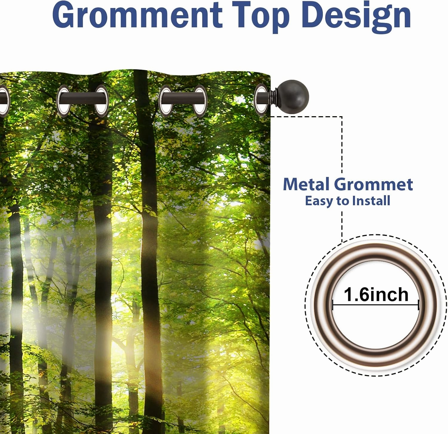 Jekeno Forest Blackout Curtains - Green Tree in Bright Sunshine Pathway in The Mountains Jungle Nature Scenery Decor Home Bedroom Living Room Darkening Grommet Window Drapes 2 Panel Set,52x84 in