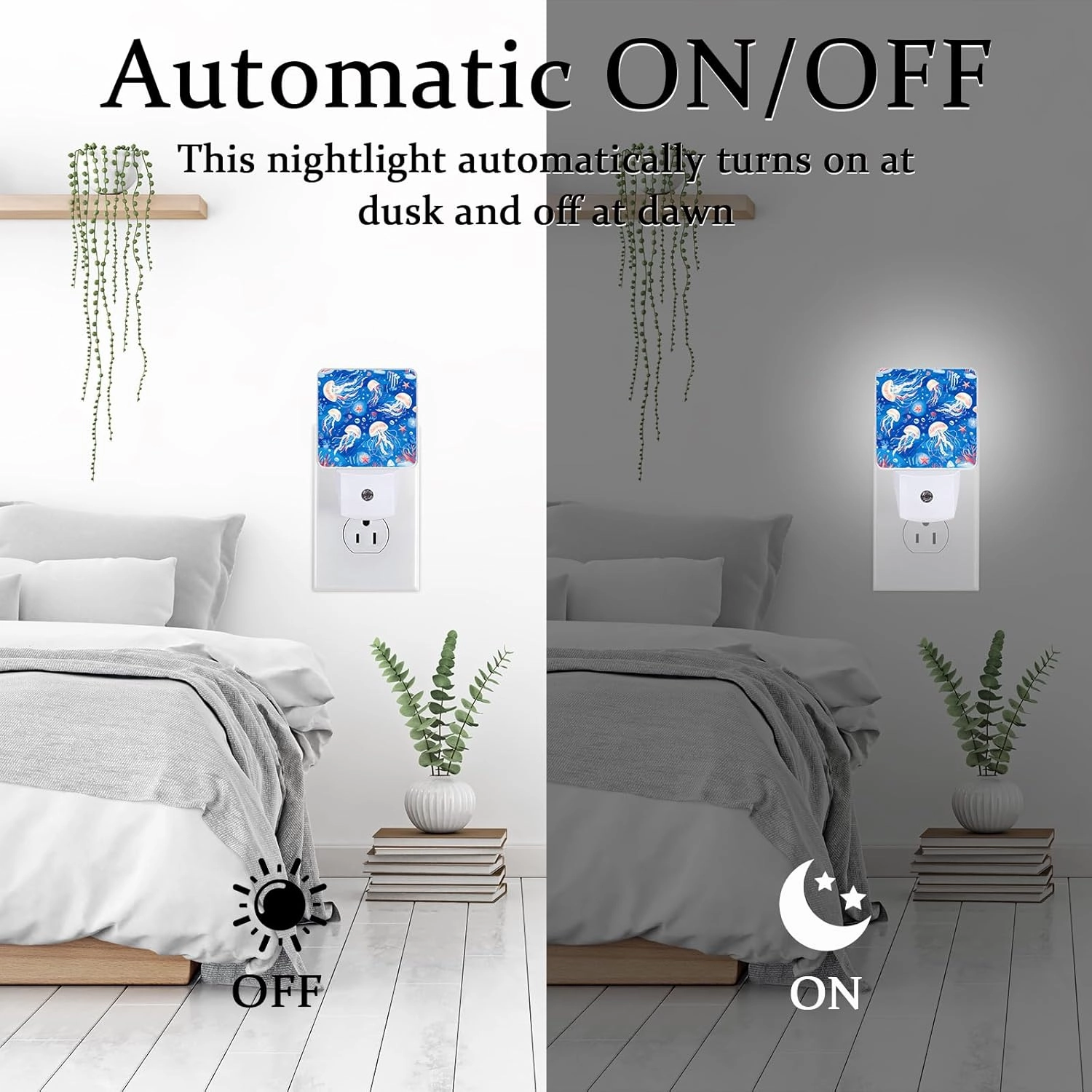 Jellyfish and Starfish Night Light, Plug-into Wall Underworld Sea Animals Nightlight Lamp with Dusk to Dawn Sensor, Led Lamp 0.5W Energy Efficient for Boys Girls Adults Home Decor