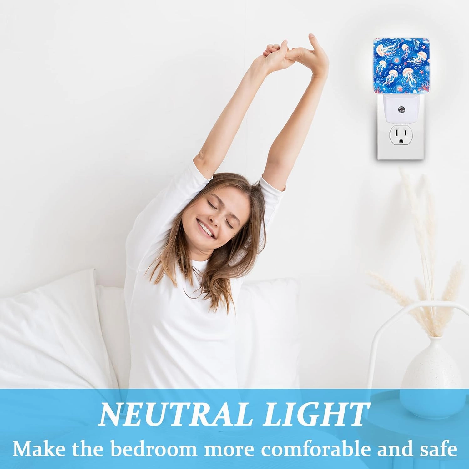 Jellyfish and Starfish Night Light, Plug-into Wall Underworld Sea Animals Nightlight Lamp with Dusk to Dawn Sensor, Led Lamp 0.5W Energy Efficient for Boys Girls Adults Home Decor