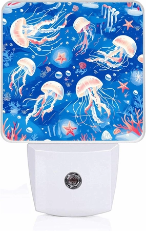 Jellyfish and Starfish Night Light, Plug-into Wall Underworld Sea Animals Nightlight Lamp with Dusk to Dawn Sensor, Led Lamp 0.5W Energy Efficient for Boys Girls Adults Home Decor