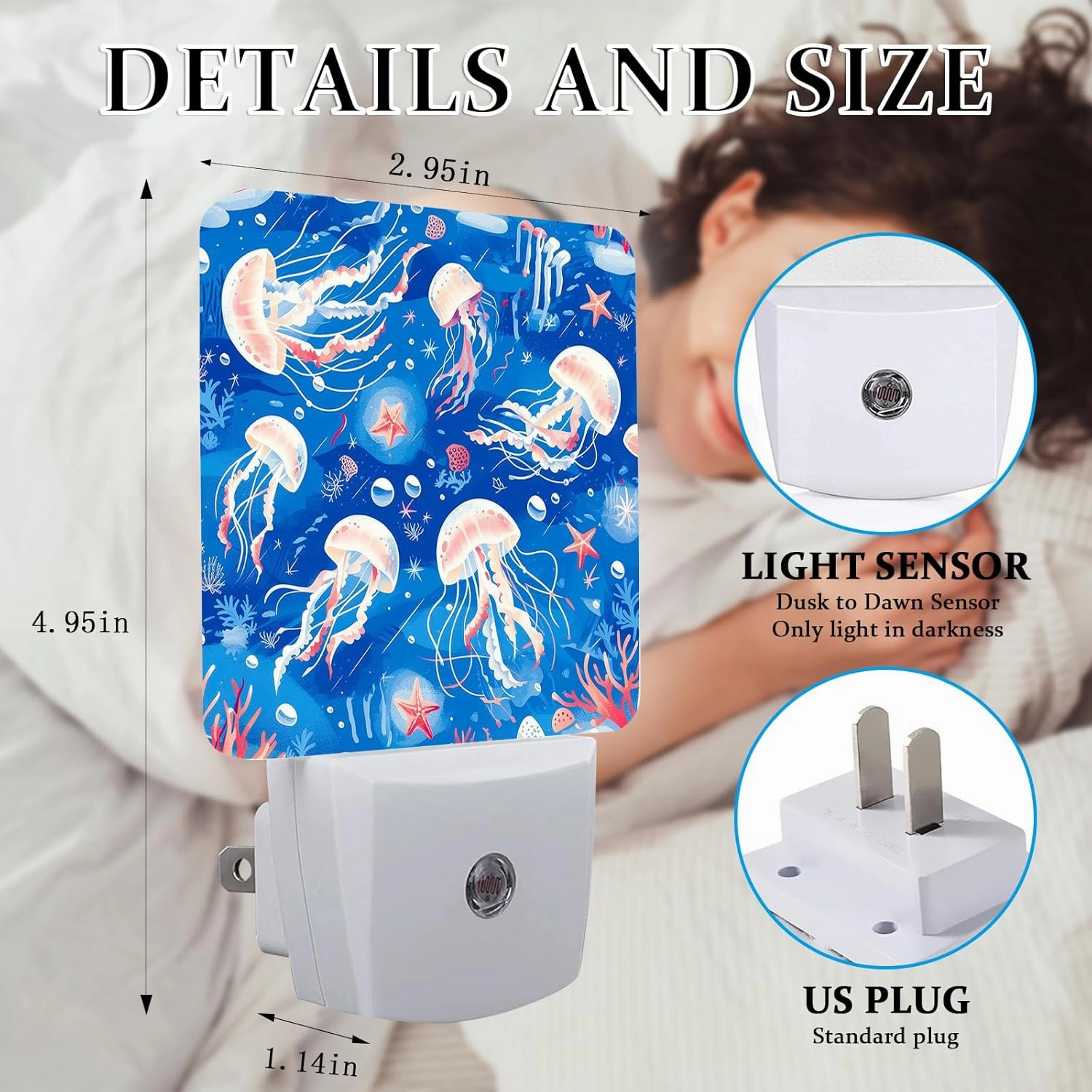 Jellyfish and Starfish Night Light, Plug-into Wall Underworld Sea Animals Nightlight Lamp with Dusk to Dawn Sensor, Led Lamp 0.5W Energy Efficient for Boys Girls Adults Home Decor