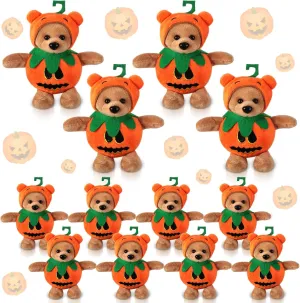 Jenaai 12 Pcs Halloween Plush Stuffed Animal Bear in Pumpkin Costume Ornaments Bulk 4 Inch Small Halloween Bear Ghost Pumpkin Plush Stuffed Bear with Jack O Lantern for Halloween Party Supply