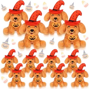 Jenaai 12 Pcs Halloween Stuffed Animal Bulk 4 Inch Plush Stuffed Puppy Dog with Hat and Pumpkin for Halloween Party Decoration Gifts