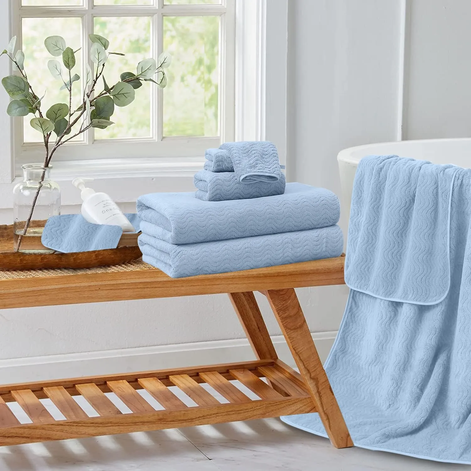 Jessy Home 8 Piece Bath Towel Set |2 Oversized Large Bath Sheet,2 Hand Towels,4 Washcloths| Soft Luxury Towel Set for Bathroom Hotel,Highly Absorbent Quick Dry 600GSM Bathroom Towel Collections Blue