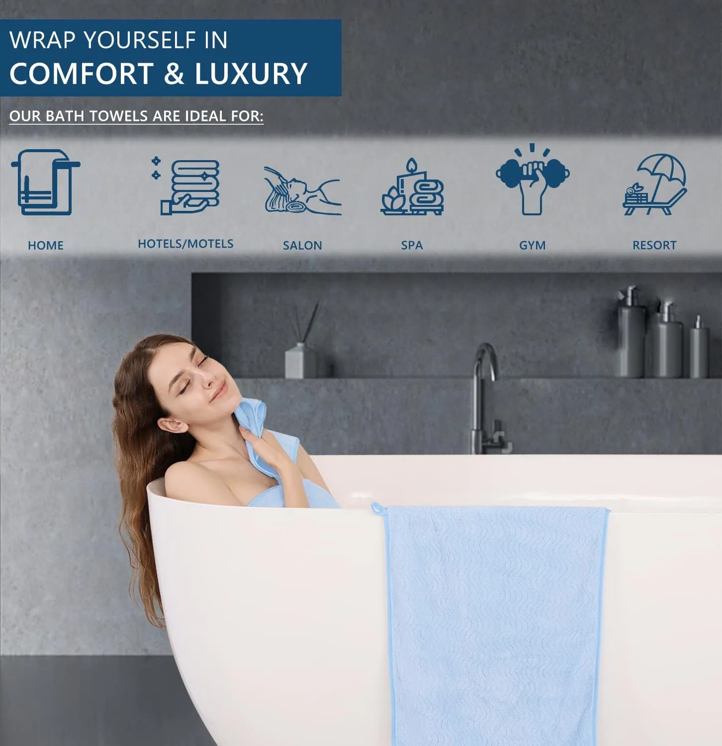 Jessy Home 8 Piece Bath Towel Set |2 Oversized Large Bath Sheet,2 Hand Towels,4 Washcloths| Soft Luxury Towel Set for Bathroom Hotel,Highly Absorbent Quick Dry 600GSM Bathroom Towel Collections Blue