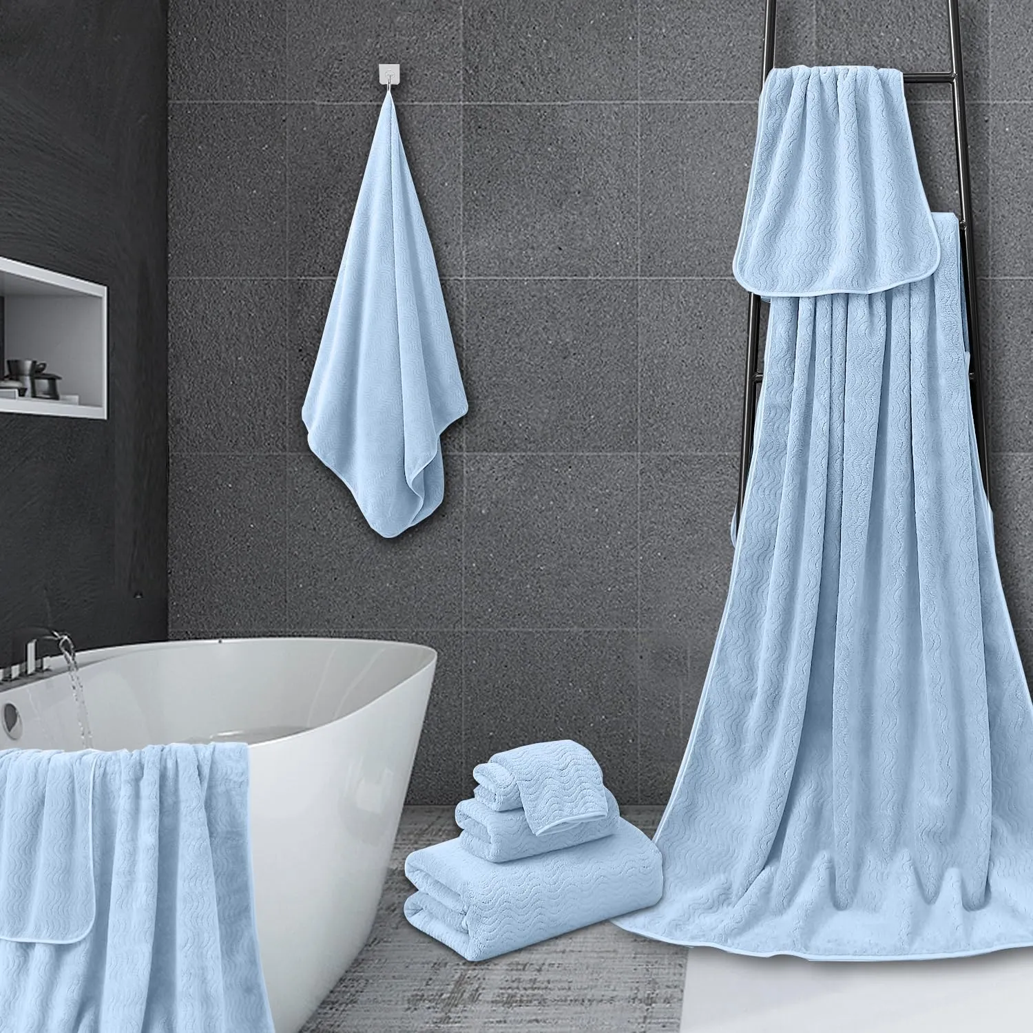 Jessy Home 8 Piece Bath Towel Set |2 Oversized Large Bath Sheet,2 Hand Towels,4 Washcloths| Soft Luxury Towel Set for Bathroom Hotel,Highly Absorbent Quick Dry 600GSM Bathroom Towel Collections Blue