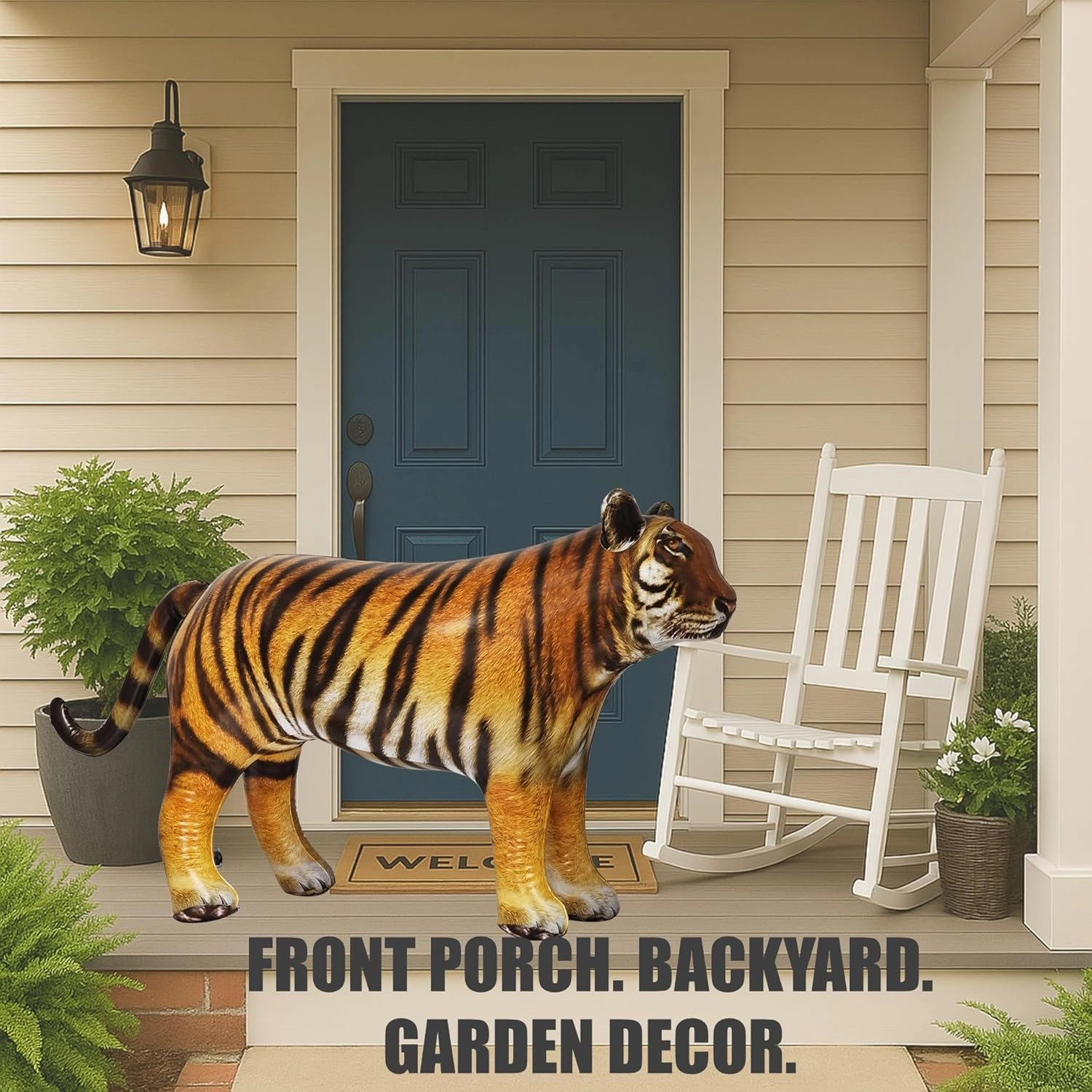 Jet Creations 40 inches L/20 inches H Inflatable Tiger Toy, Orange-Yellow with Black Stripes, Realistic Jungle Animal Figure, Perfect for Pool Fun, Home Decor, Photo Prop, Wildlife Safari Theme, 1 pc