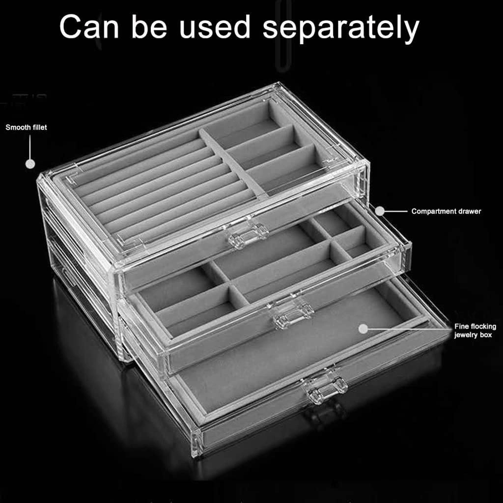 Jewelry Armoire Transparent Jewelry Box Acrylic Velvet Jewelry Storage Box With 3 Drawers Ring Earrings Necklace Bracelet Storage Jewelry Box Display Stand Jewelry Organizer(A)