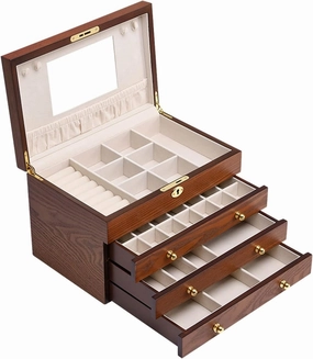 Jewelry Armoire Women's Large Jewelry Box Mirrored Watch Organizer Necklace Ring Earring Storage Lockable Gift Case Wooden Jewelry Box Jewelry Organizer(White)