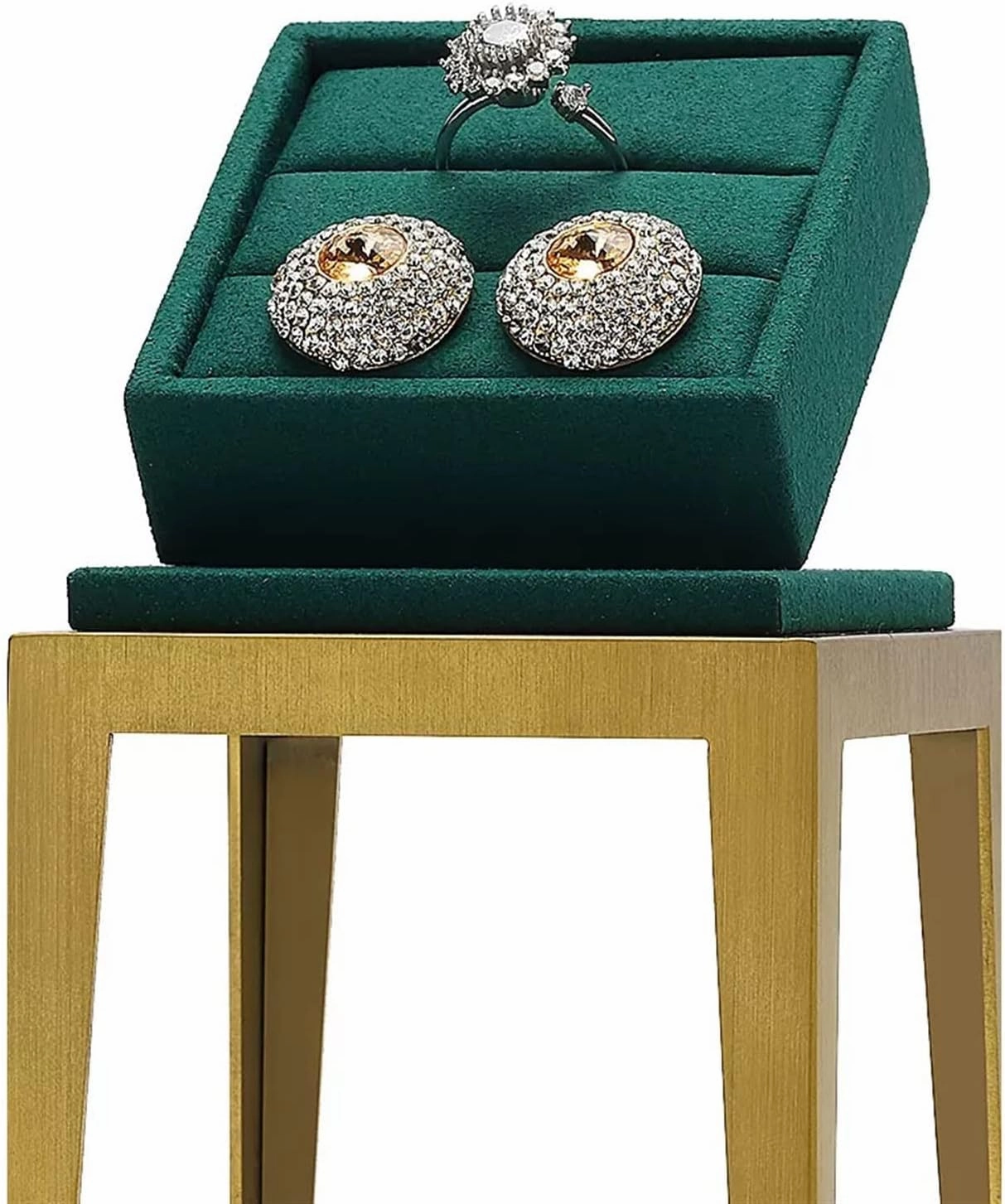 Jewelry Holder Stand Metal Ring Display Stand Jewelry Pendant Showcase Display Holder Storage Jewelry Organizer Jewelry Stand Pedestals Display, Green Velvet Jewelry Display(C)