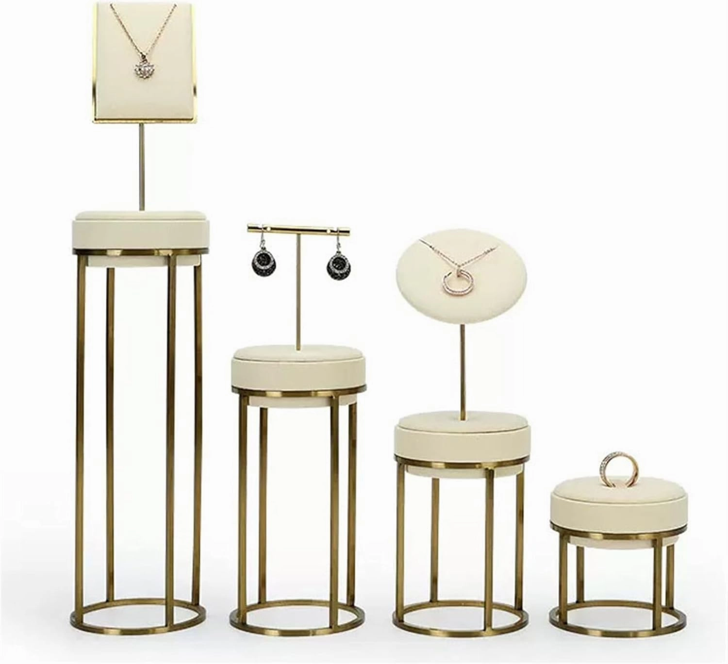 Jewelry Stand Organizer Velvet Jewelry Displays Set of 4 - Necklace Pendants Display Stand, Round Earring Display Stand, Ring Display Stand Combination for Women Girl Jewelry Displ