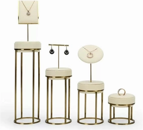 Jewelry Stand Organizer Velvet Jewelry Displays Set of 4 - Necklace Pendants Display Stand, Round Earring Display Stand, Ring Display Stand Combination for Women Girl Jewelry Displ