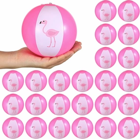 Jexine 24 Pcs Mini Beach Balls Flamingo Party Pack, 5 Inch Inflatable Pink Beach Ball Flamingo Toy in Bulk for Teens Adults Pool Luau Party Supplies Decorations