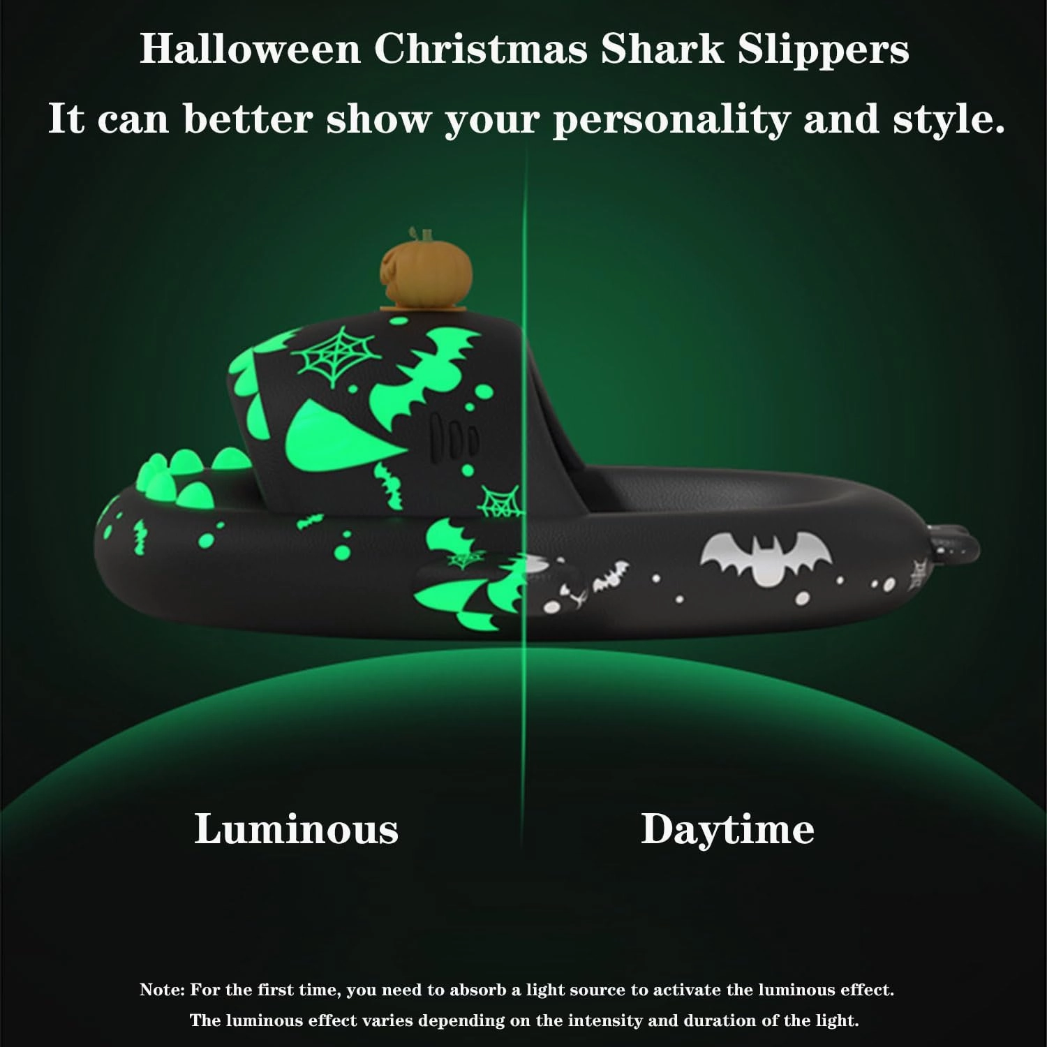 Jfxgjuv Halloween Luminous Shark Slippers, Spooky Shark Slides Glow in The Dark Halloween Shark Slides Christmas Shark Slides Santa Shark Slides Glow in The Dark for Men Women