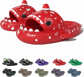 Jfxgjuv Halloween Luminous Shark Slippers, Spooky Shark Slides Glow in The Dark Halloween Shark Slides Christmas Shark Slides Santa Shark Slides Glow in The Dark for Men Women