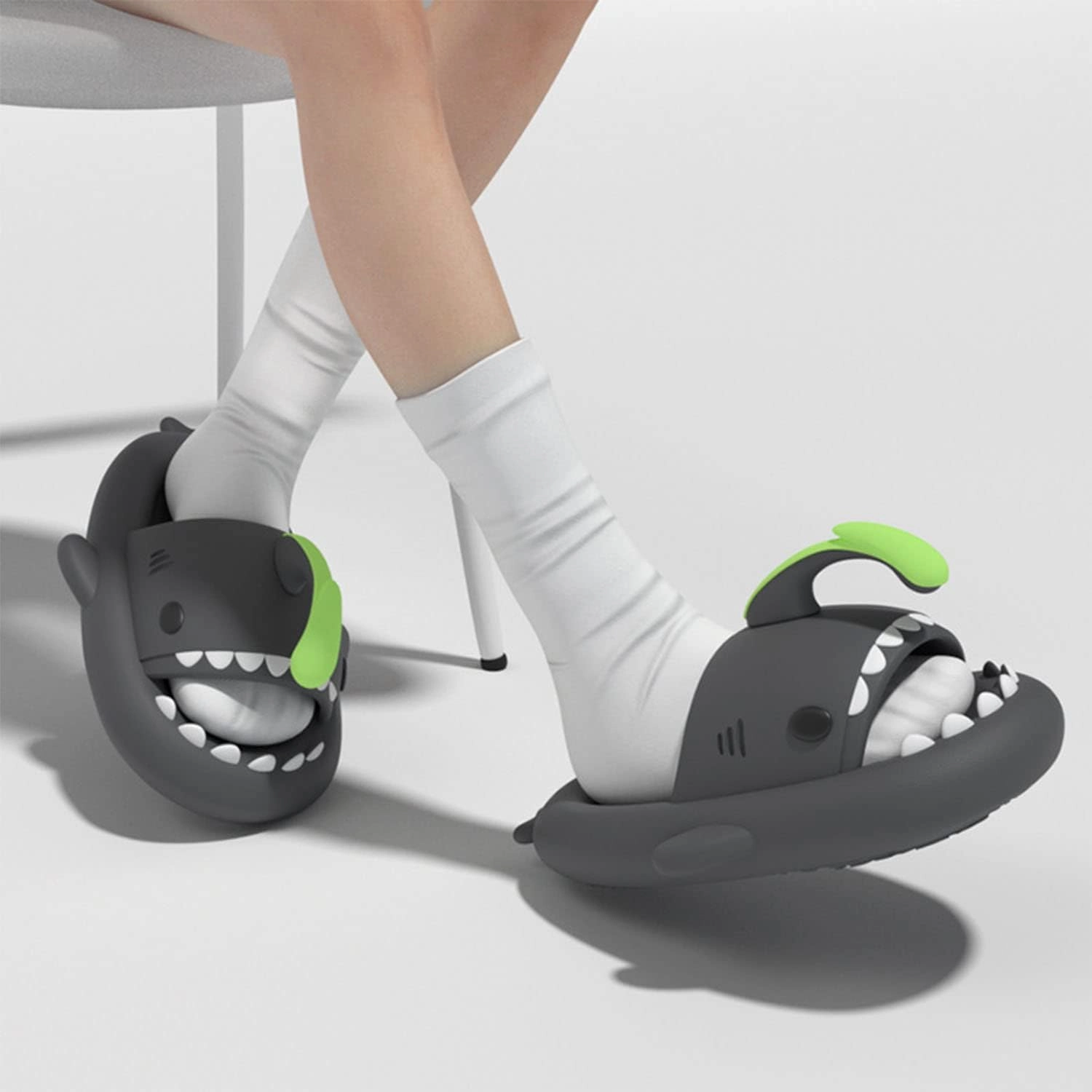 Jfxgjuv Luminous Shark Slippers Spooky Shark Slides Glow in The Dark Shark Cloud Slides Glow in The Dark 3D Cartoon Halloween Christmas Shark Slides for Women Men