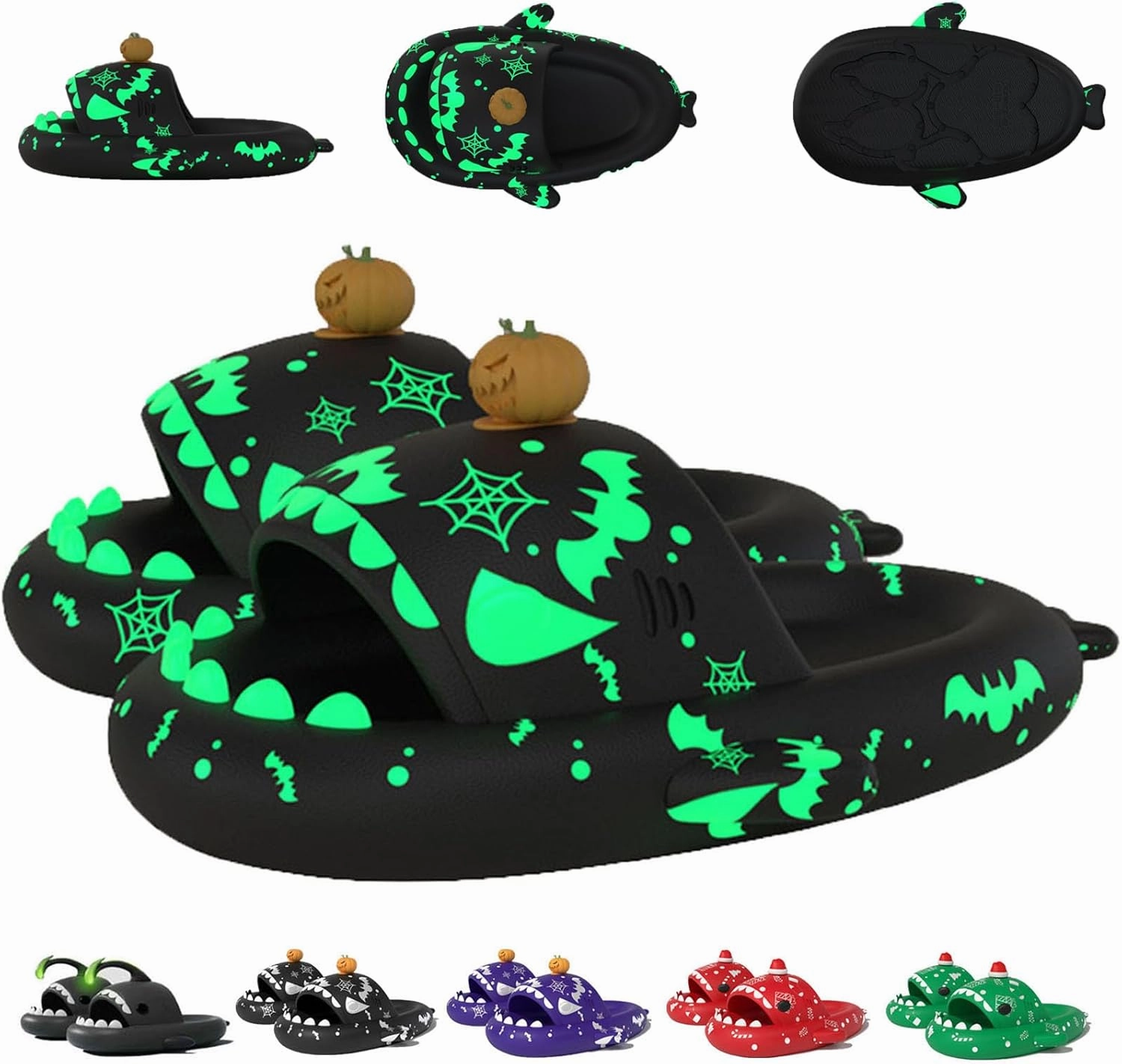 Jfxgjuv Luminous Shark Slippers Spooky Shark Slides Glow in The Dark Shark Cloud Slides Glow in The Dark 3D Cartoon Halloween Christmas Shark Slides for Women Men