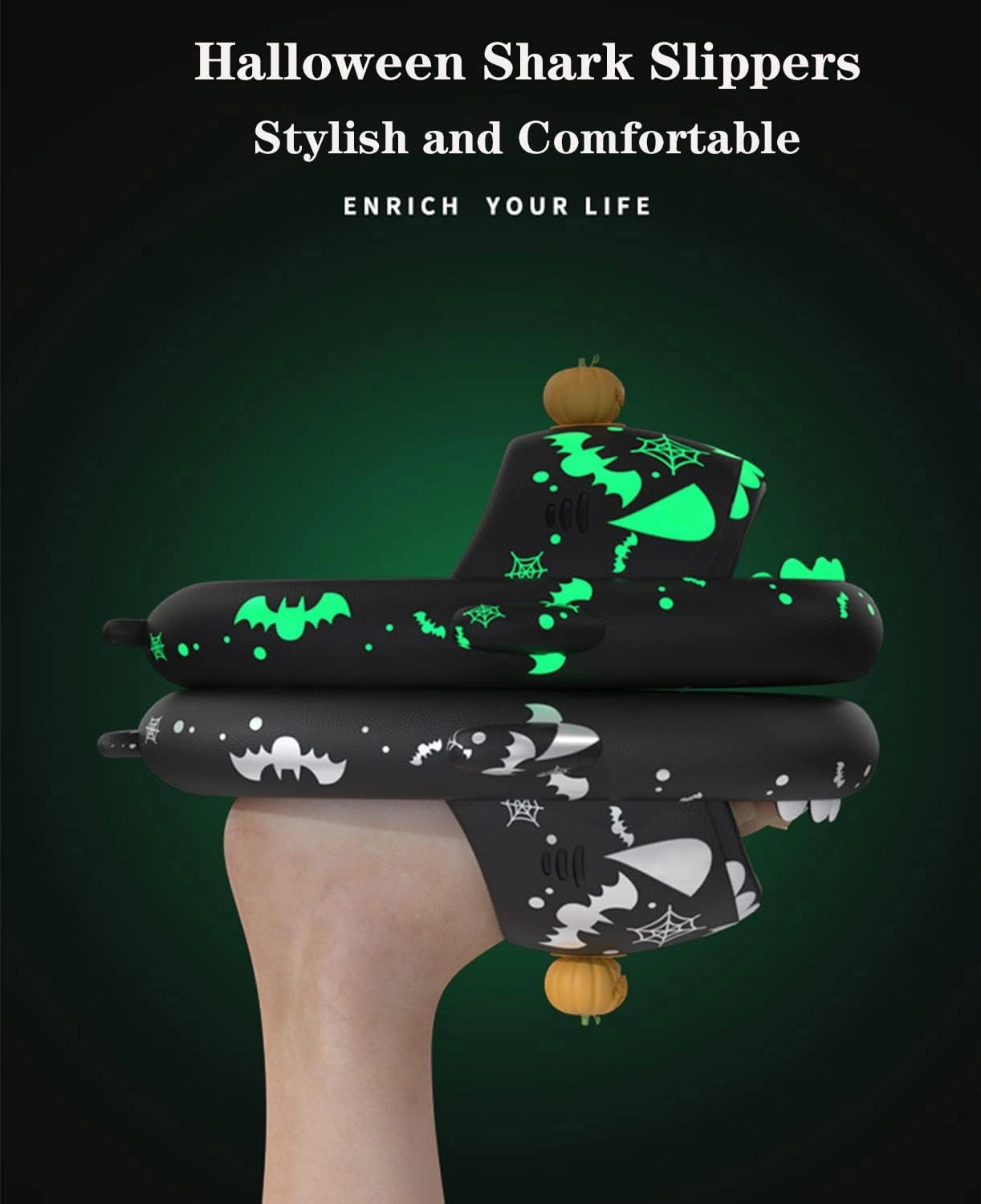 Jfxgjuv Spooky Shark Slides Glow in The Dark Cloud Shark Slides Glow in The Dark 3D Cartoon Halloween Christmas Shark Slippers