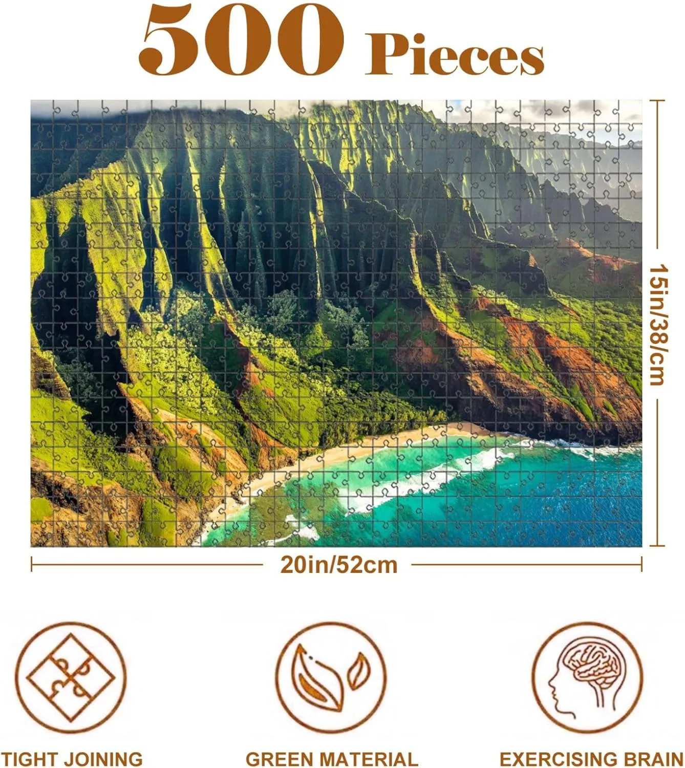 Jigsaw Puzzles 500 Pieces for Adult Hawaii Beach Kauai Na Pali Coast View from Helicopter Hawaiian Travel Puzzle Game for Family Wooden Puzzle Toy Educational Games Puzzles for Home Decor