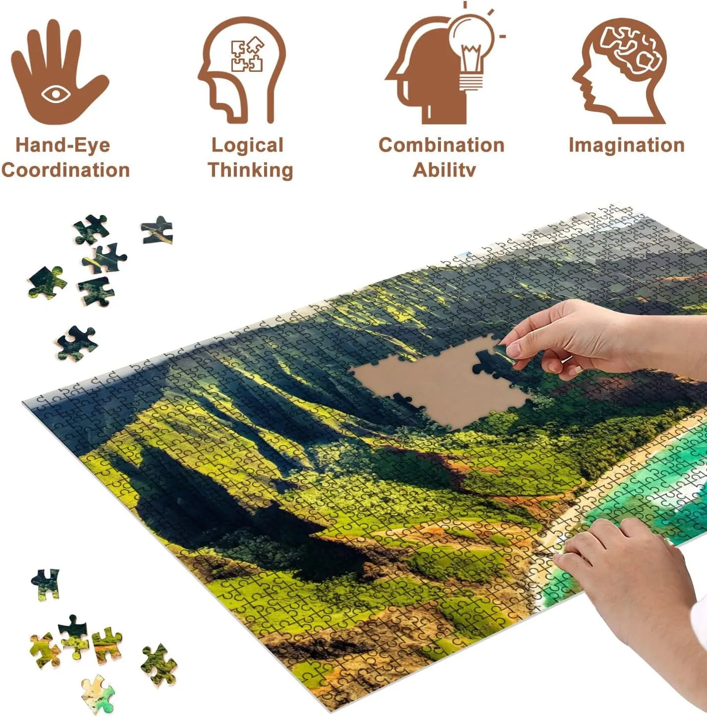 Jigsaw Puzzles 500 Pieces for Adult Hawaii Beach Kauai Na Pali Coast View from Helicopter Hawaiian Travel Puzzle Game for Family Wooden Puzzle Toy Educational Games Puzzles for Home Decor