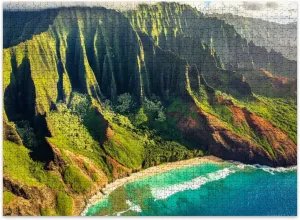 Jigsaw Puzzles 500 Pieces for Adult Hawaii Beach Kauai Na Pali Coast View from Helicopter Hawaiian Travel Puzzle Game for Family Wooden Puzzle Toy Educational Games Puzzles for Home Decor