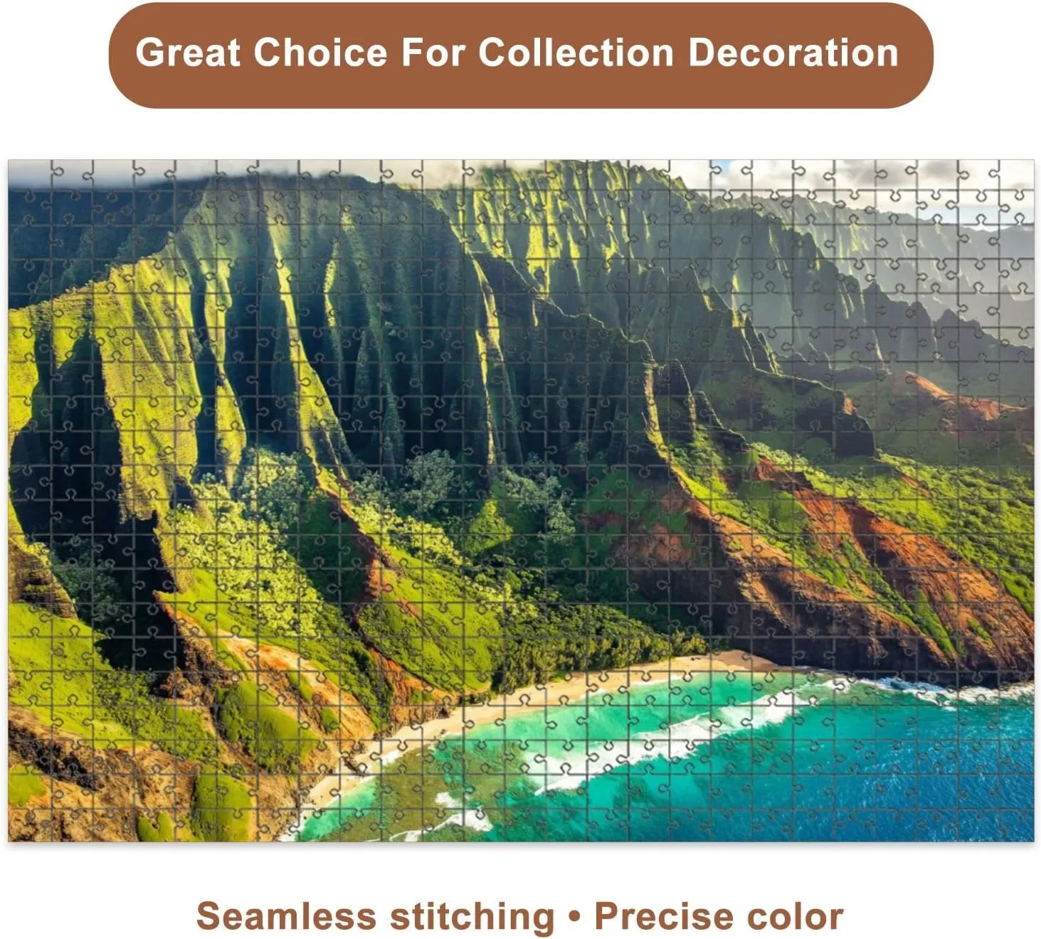 Jigsaw Puzzles 500 Pieces for Adult Hawaii Beach Kauai Na Pali Coast View from Helicopter Hawaiian Travel Puzzle Game for Family Wooden Puzzle Toy Educational Games Puzzles for Home Decor
