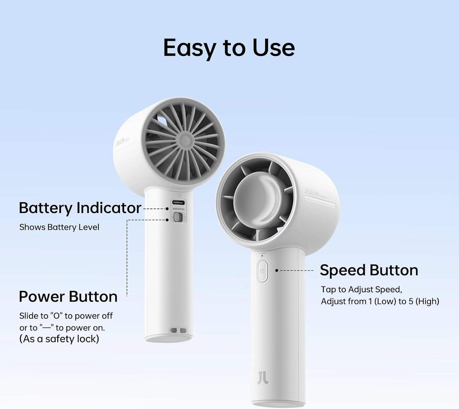 JISULIFE Portable Handheld Fan, 4000mAh Rechargeable Mini,Up to 22 Hours Cooling,5 Speed Strong Wind, USB Personal Fan for Travel Outdoor Camping Beach Makeup（Gray）