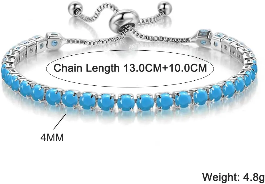 JO WISDOM Tennis Bracelets for Women 4mm Cubic Zirconia Birthstone Adjustable Slider Bracelets Tennis Bracelet Fashion Jewelry Birthday Gifts for Women