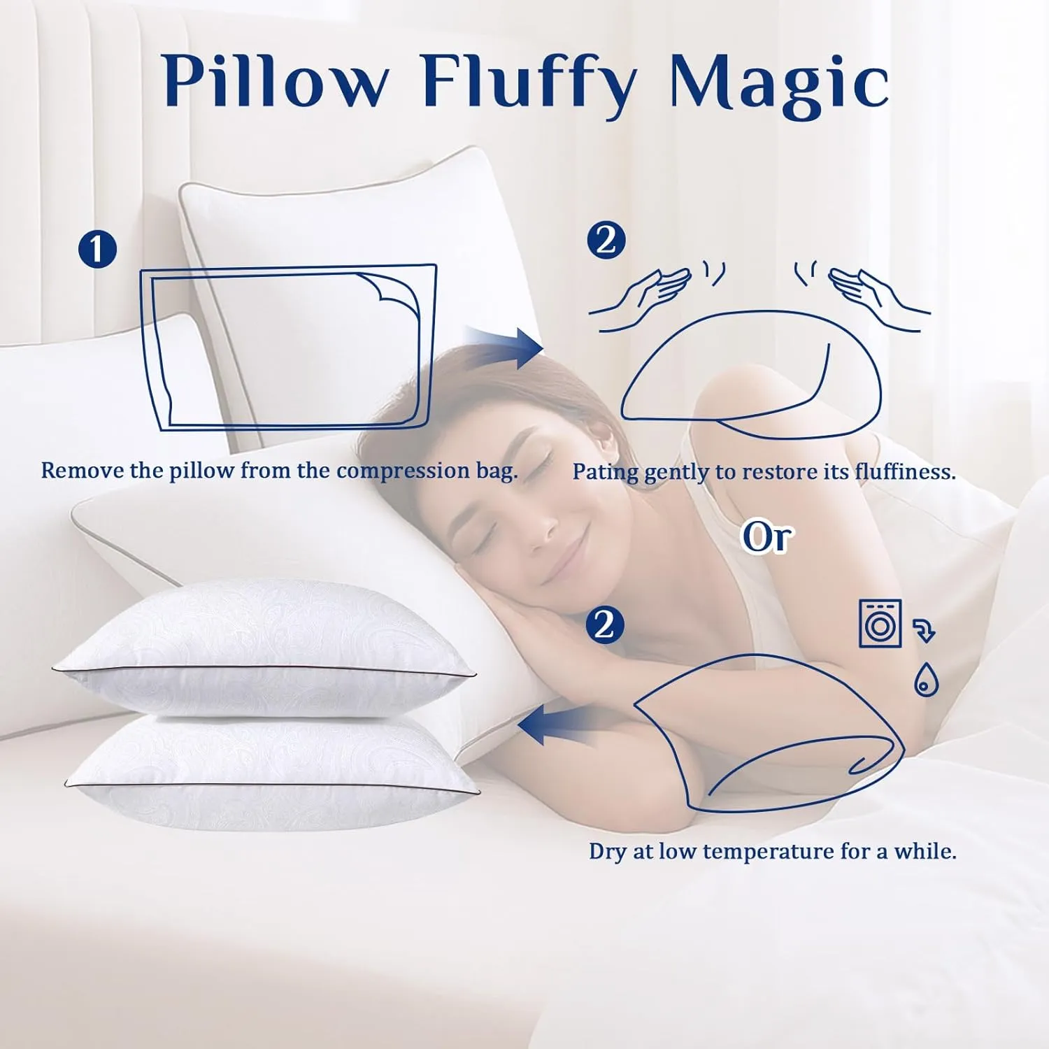 JOLLYVOGUE Bed Pillows Standard Size Set of 2, Cooling and Supportive Full Pillow 2 Pack for Side and Back Sleepers, Down Alternative Hotel Collection Sleeping Pillows, 26x20 Inches