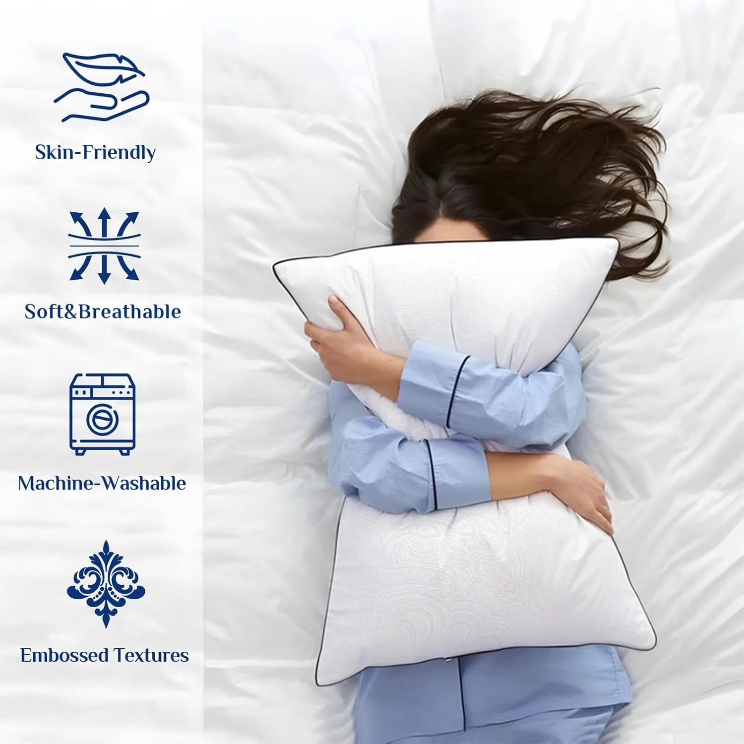 JOLLYVOGUE Pillows Queen Size Set of 4 for Sleeping, Soft and Supportive Bed Pillow with Down Alternative Filling for Side and Back Sleepers, Hotel Collection, 30x20 Inches