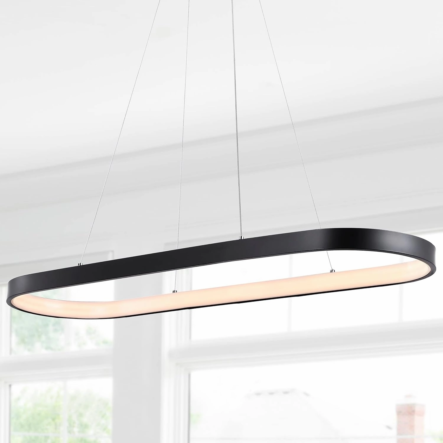 JONATHAN Y JYL7120A Nolan 38.75" Modern Bohemian Iron Linear Integrated LED Pendant Coastal Contemporary Adjustable Dining Room Living Room Kitchen Island Foyer Bedroom Hallway, Black
