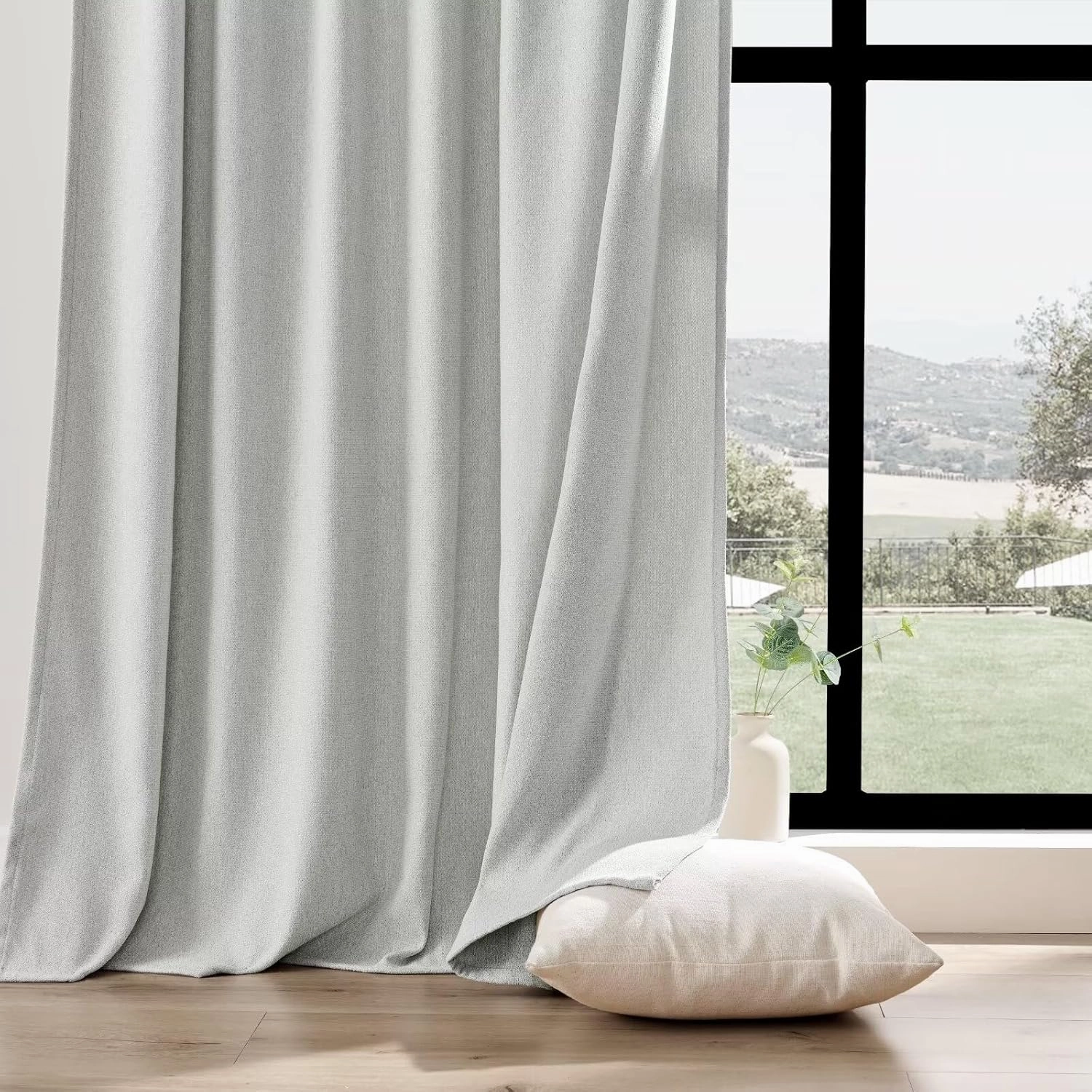 Joydeco Light Filtering Curtains 96 Inches Long for Bedroom Living Room, Faux Linen Curtains 96 Inch Length 2 Panels Set,Pinch Pleat Curtains for Bedroom Living Room(52x96 inch, Greyish White)