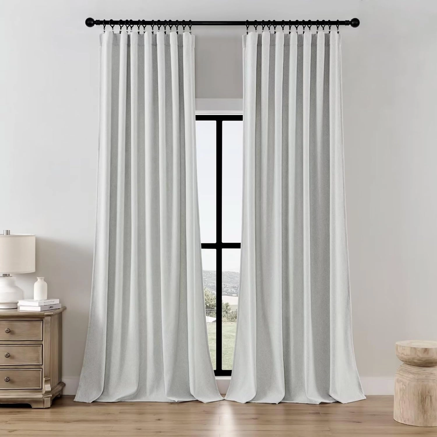 Joydeco Light Filtering Curtains 96 Inches Long for Bedroom Living Room, Faux Linen Curtains 96 Inch Length 2 Panels Set,Pinch Pleat Curtains for Bedroom Living Room(52x96 inch, Greyish White)