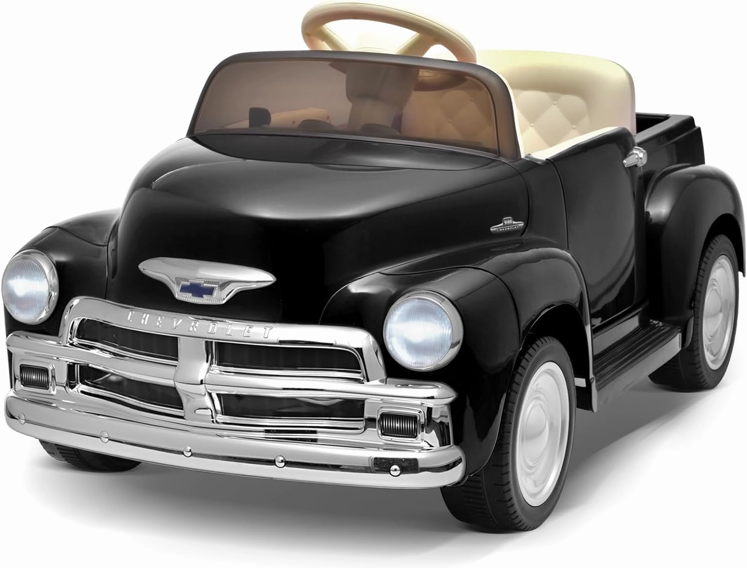 Joywhale 12V Kids Ride on Car Licensed Chevrolet 3100 Pickup Battery Powered Motorized Electric Car, with 7AH Big Battery, 2.4G Remote Control, 3-Speeds, Storage Space, Music, Retro Style, Black