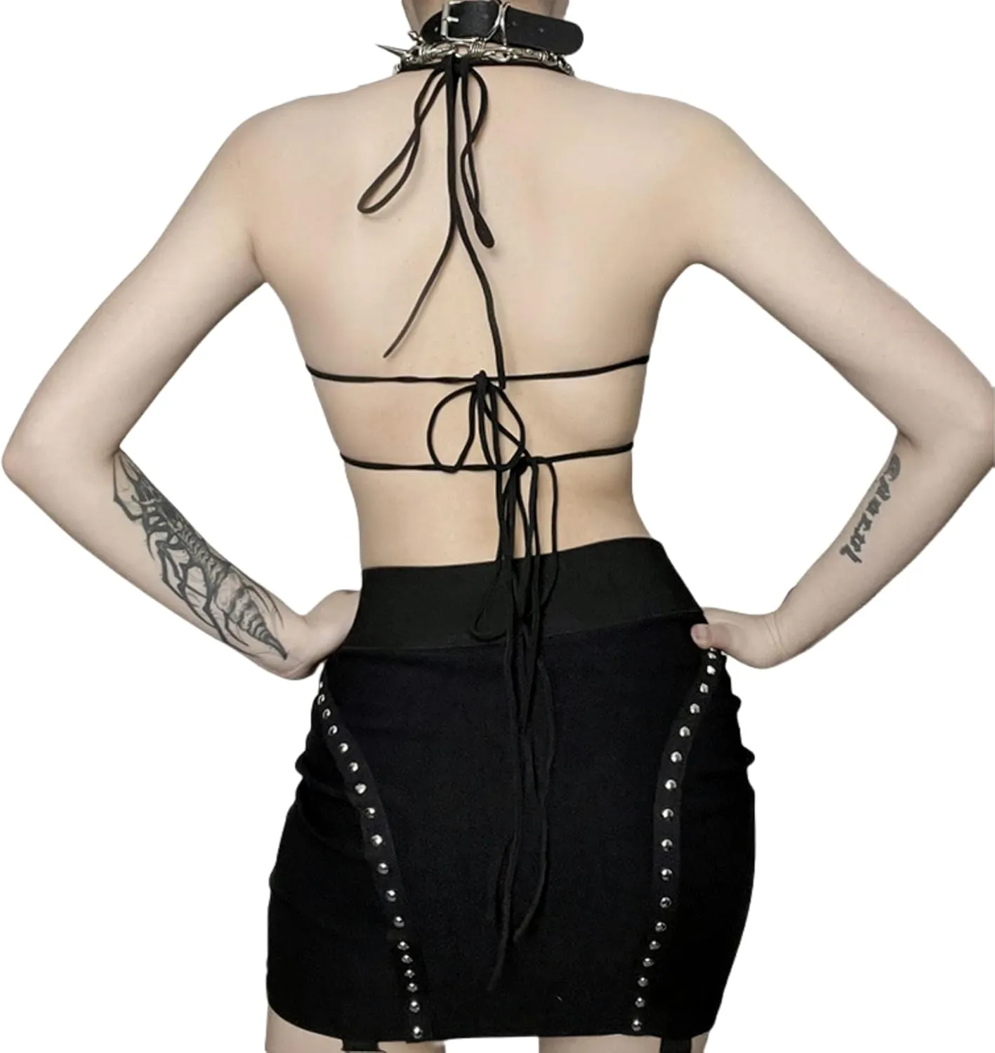 JUMISEE Women Sparkly Rhinestone Butterfly Crop Top Sexy Satin V Neck Bakless Lace Up Cami Tank Top for Rave Festival