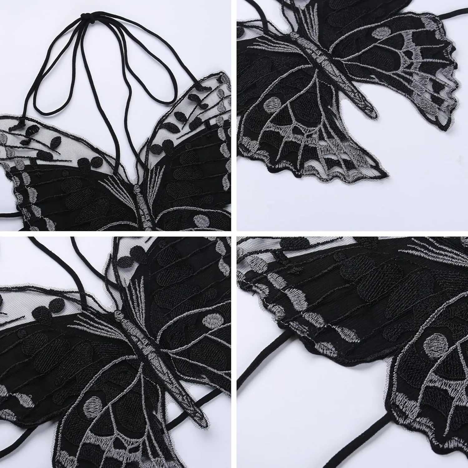 JUMISEE Women Sparkly Rhinestone Butterfly Crop Top Sexy Satin V Neck Bakless Lace Up Cami Tank Top for Rave Festival