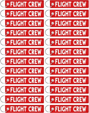 Junkin 24 Pcs Flight Crew Keychain - Airplane Aviation Luggage Tags, Embroidered Key Ring for Car, Motorcycles - Flight Attendant and Pilot Gifts for Men and Women (Red)
