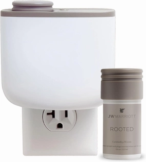 JW Marriott Mini Home Diffuser & Fragrance Refill - Plug in Wall Diffuser - Luxury Hotel Collection - Scent Notes of Sycamore, Sage, Cedarwood, Sandalwood, and Amber - Rooted Fragrance