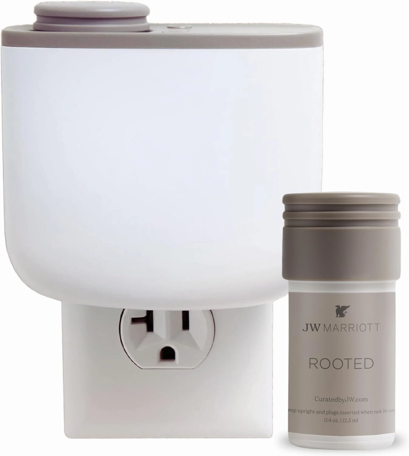 JW Marriott Mini Home Diffuser & Fragrance Refill - Plug in Wall Diffuser - Luxury Hotel Collection - Scent Notes of Sycamore, Sage, Cedarwood, Sandalwood, and Amber - Rooted Fragrance