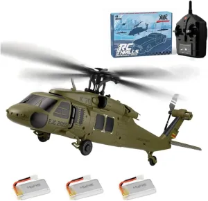 K170 UH60L RC Helicopter, 2.4G 4CH Flybarless Remote Control Helicopter, 6-Axis Gyroscope Altitude Hovering, 3Batteries