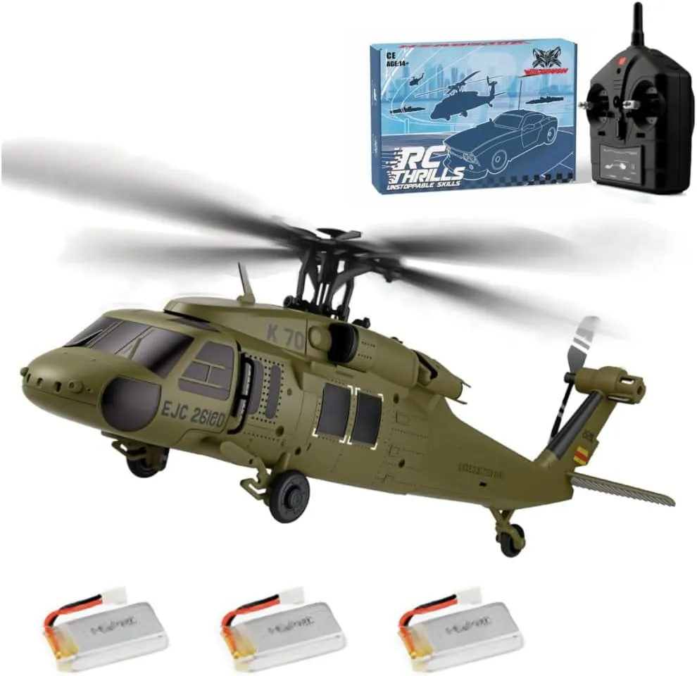 K170 UH60L RC Helicopter, 2.4G 4CH Flybarless Remote Control Helicopter, 6-Axis Gyroscope Altitude Hovering, 3Batteries