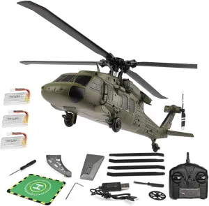 K170 UH60L Remote Controlled Helicopter Aircraft Plane 2.4Ghz 4CH RC Helicopter Heli Aileronless 6-Axis Gyroscope Altitude Hovering 3-Batteries for Adults Beginners